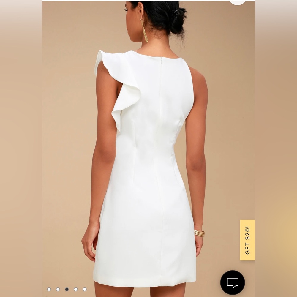 Lulu's White One-Shoulder Ruffle Shift Dress - Picture 2 of 4